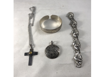 Vintage Sterling Silver Jewelry Lot Including Bracelets And Pendants By Navajo Silversmith ML SLIM - 2.7oz