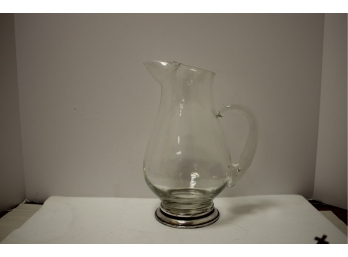 Vintage Glass Water Pitcher With Sterling Base