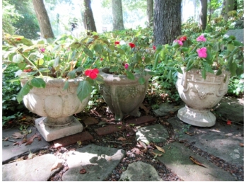 Grouping Of  Three Vintage Cast Concrete Urns