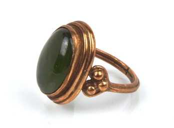 Egyptian Revival Glass Jade Brass Ring