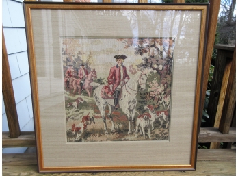 Framed Tapestry Of 18th Century Horseman With Hounds