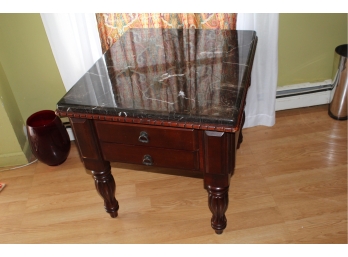 Marble Top Side Table With Cherry Finish