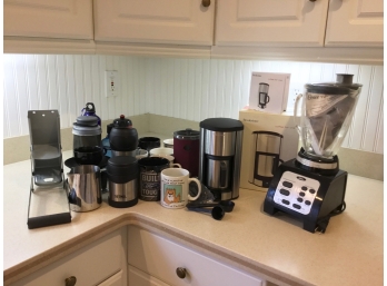 Brookstone Coffee For One, Oster Fusion Blender And Drinkware