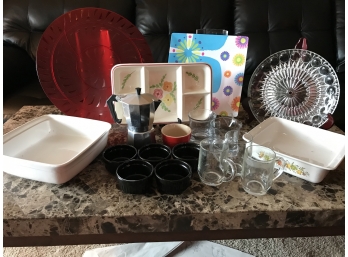 Pot Luck Glassware, Corning Baking Dish & Serving Plates - 18 Pieces