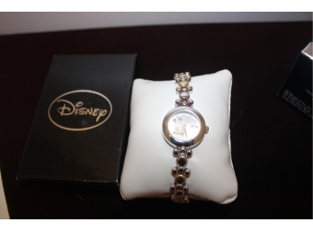 New Disney Mickey Icon Bracelet, Two Tone Silver & Gold Tone Link Band W/Box