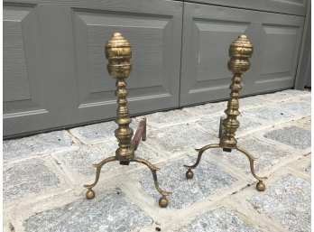 Pair Of Antique Brass Andirons