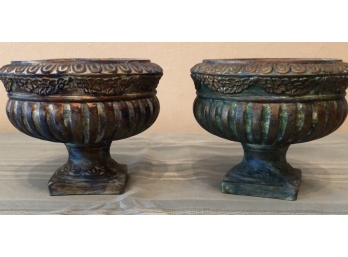 Two Paint Decorated Ceramic Urns