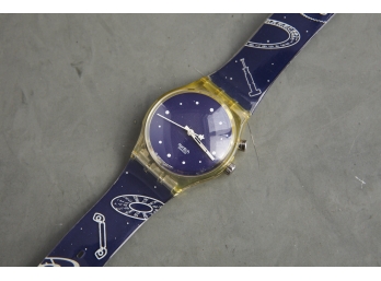 Swatch Wrist Watch - Dark Blue With Spaceships - 1997