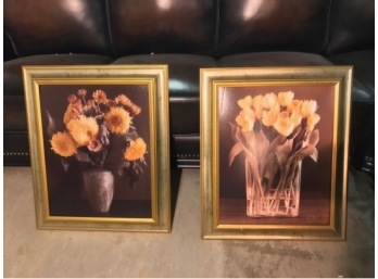 Two Gilt Wood Frames With Floral Prints By John  Zappola