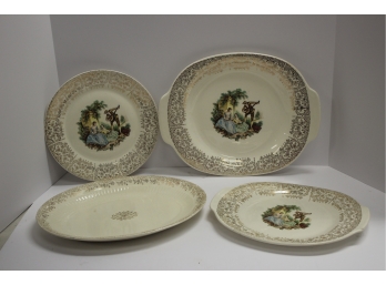 Four Vintage Triumph D'Or Limoges Platters & Plates W/22K Gold Accents