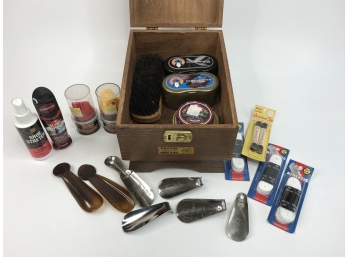 Vintage Griffin Shine King Shoe Shine Kit Oak Finger Joint Box Chest Wood 1950’