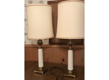 Pair Of Brass And Ceramic Lamps