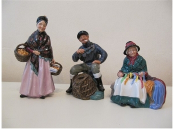 Three Royal Doulton Figures, 'The Lobster Man, The Orange Lady And Silks And Ribbons'
