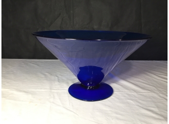 Blenko Hand Made Blue Glass Footed Bowl