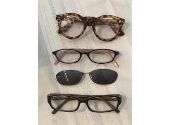 Three Pair Of Prescription Glasses - One With Clip On Sunglasses