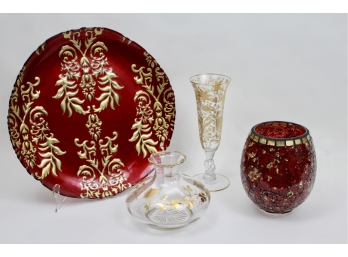 Deep Red And Gold Table Top Items