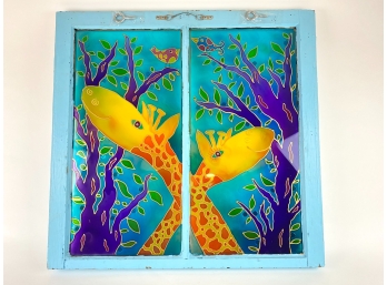 Hand Painted Giraffe Stained Glass Decor Piece