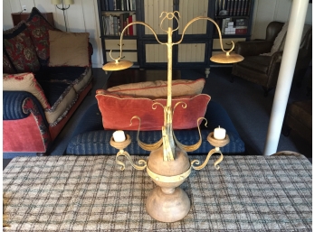 Unique Wrought Iron, Tin And Wood Candelabra