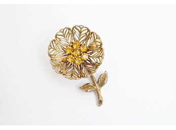 Gold Washed Metal Filigree Flower Pin