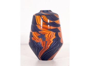 Vivid Blue & Orange Art Glass Vase