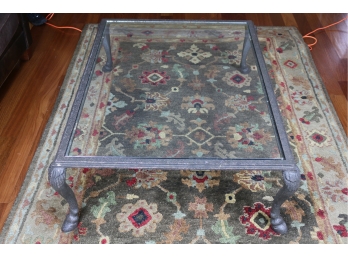 Ralph Lauren Glass Table With Distressed Patina Style Footed Iron Leg Base