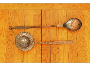 Two Decorative Copper Ladle And Strainers