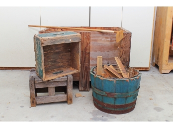Interesting Group Of Old Wooden Boxes & Containers - AS IS