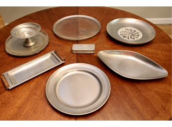 An Assortment Of Mid-Century Pewter Serving Dishes And Trays