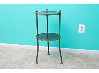 Bronze & Lether Top Two Tier Side Table