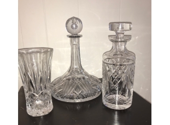 Cut Crystal Vase And Decanters
