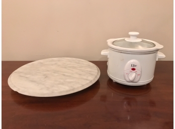 Marble Circular Lazy Suzan And A Mini Crock Pot