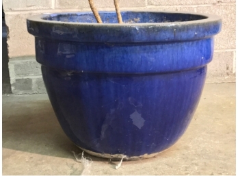 Large Blue Glazed Ceramic Planter