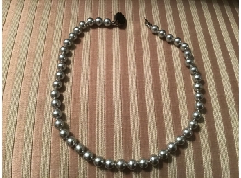 Beautiful Hand Knotted Strand Of Pearls In Grey With Sterling Silver Clasp