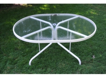 Oval Glass Top Metal White Dining Table - Retail $495