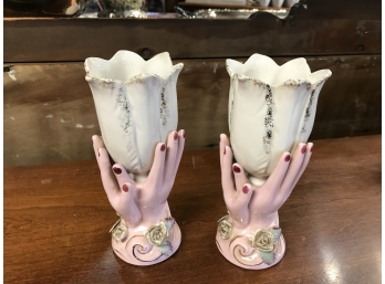Pair Of Vintage Ladies Vanity Hand Vases