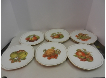 10 Pre Owned AJ Co Porcelain Dessert/Snack Plates With Fruit Motif