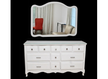 Jamestown Table Company For W & J Sloane Bone White Wood Dresser With Matching Mirror