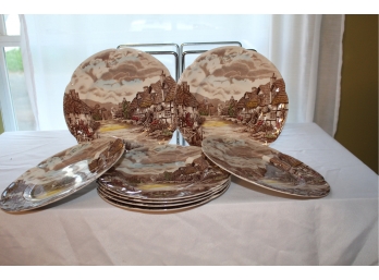 Eight Johnson Brothers Old Countryside Dinner Plates