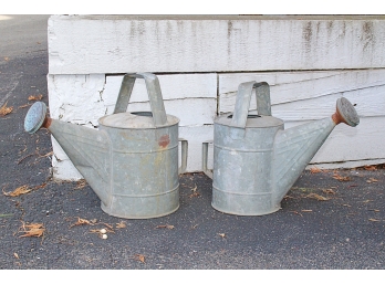 Two Vintage Galvanized Steel Garden Watering Cans