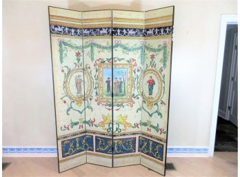 Contemporary Hand Painted Pompeian Style  Four Fold Standing Screen