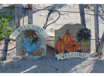 Two Pre Owned Resin Welcome Signs, Spring & Fall