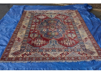 Bohemian Style Red Kazak, Hand Knotted In Pakistan, 100% Pure Wool, 9'x12'