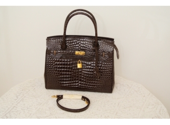 AUTHENTIC Tiziana  Brown Croc Embossed Leather Handbag -RETAIL $1,250