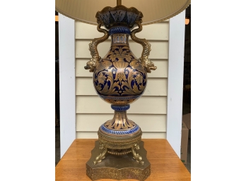 Ornate Porcelain Lamp On Brass Base
