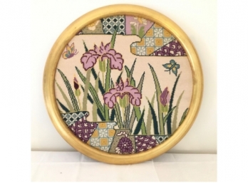 Framed Vintage Iris And Butterfly Completed Needlepoint Picture