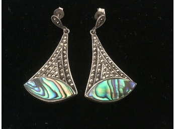 Sterling Silver, Marcasite, And Abalone Earrings