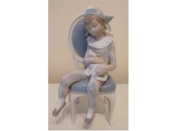 Lladro Figure - Young Harlequin With Cat