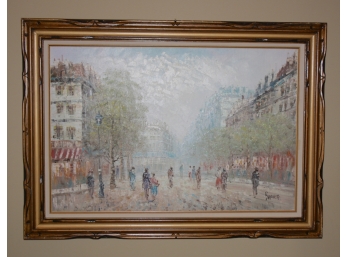 Large Oil Painting Of Paris, France By Caroline Burnett