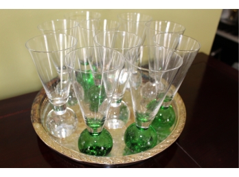 Bubble Ball Bottom Glasses With Silver-plate Tray