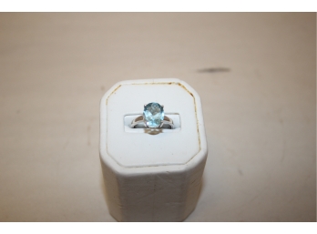 Pre Owned Sterling Silver & Aquamarine Sz 7 Ladies Ring